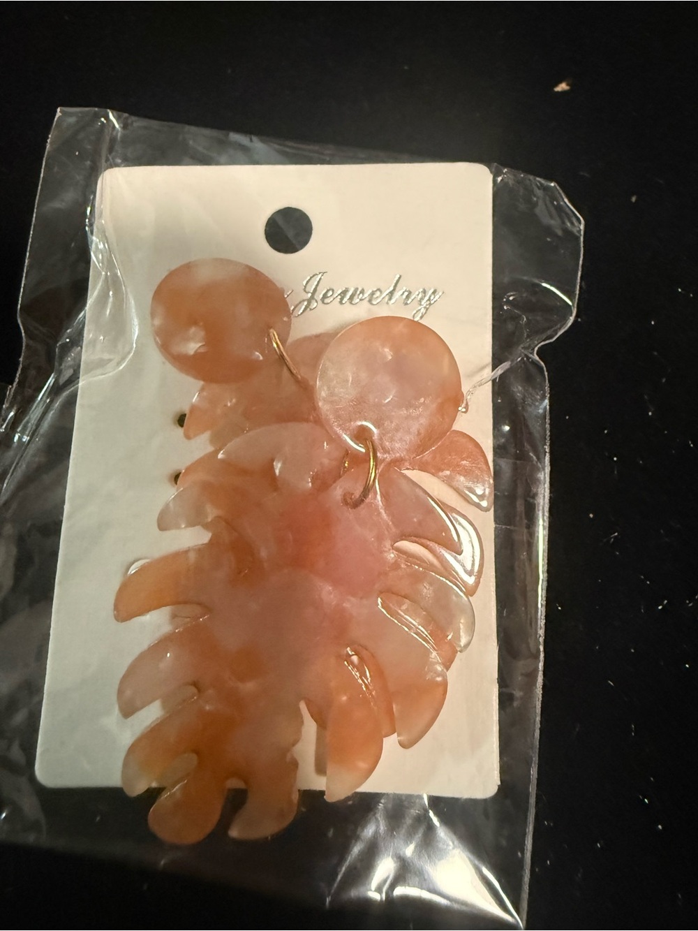 Stylish Peach Resin Leaf Drop Earrings -